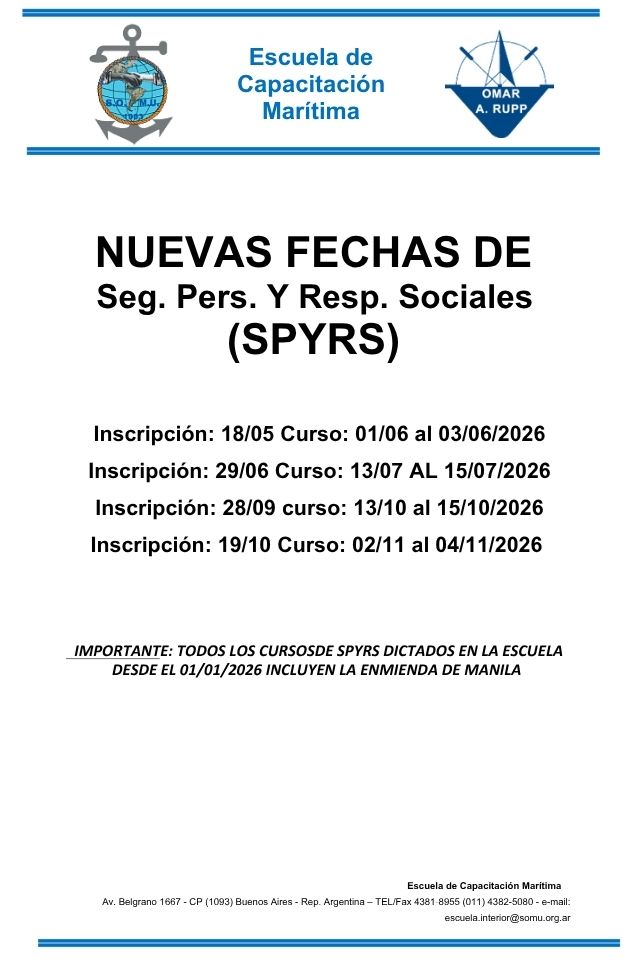 NUEVAS FECHAS DE  Seg. Pers. Y Resp. Sociales  (SPYRS). – 2026